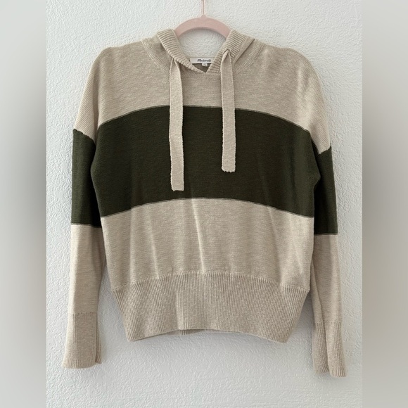 Madewell Clairview Colorblock Oatmeal and Olive Hoodie Size X-Small Slight Crop - Picture 9 of 10
